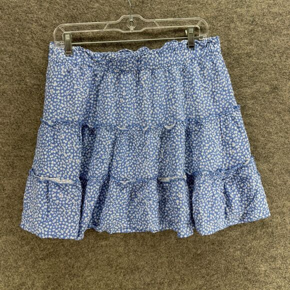 Wild Fable Skirt Women L Large Blue Floral A-Line Midi Mid Rise Pull On Rayon - Picture 2 of 8